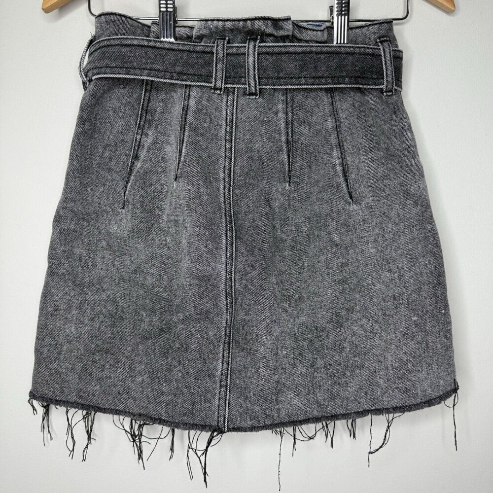 We The Free Black Denim Mini Skirt Jean Short Fringe Punk Sz 27 - Picture 2 of 9